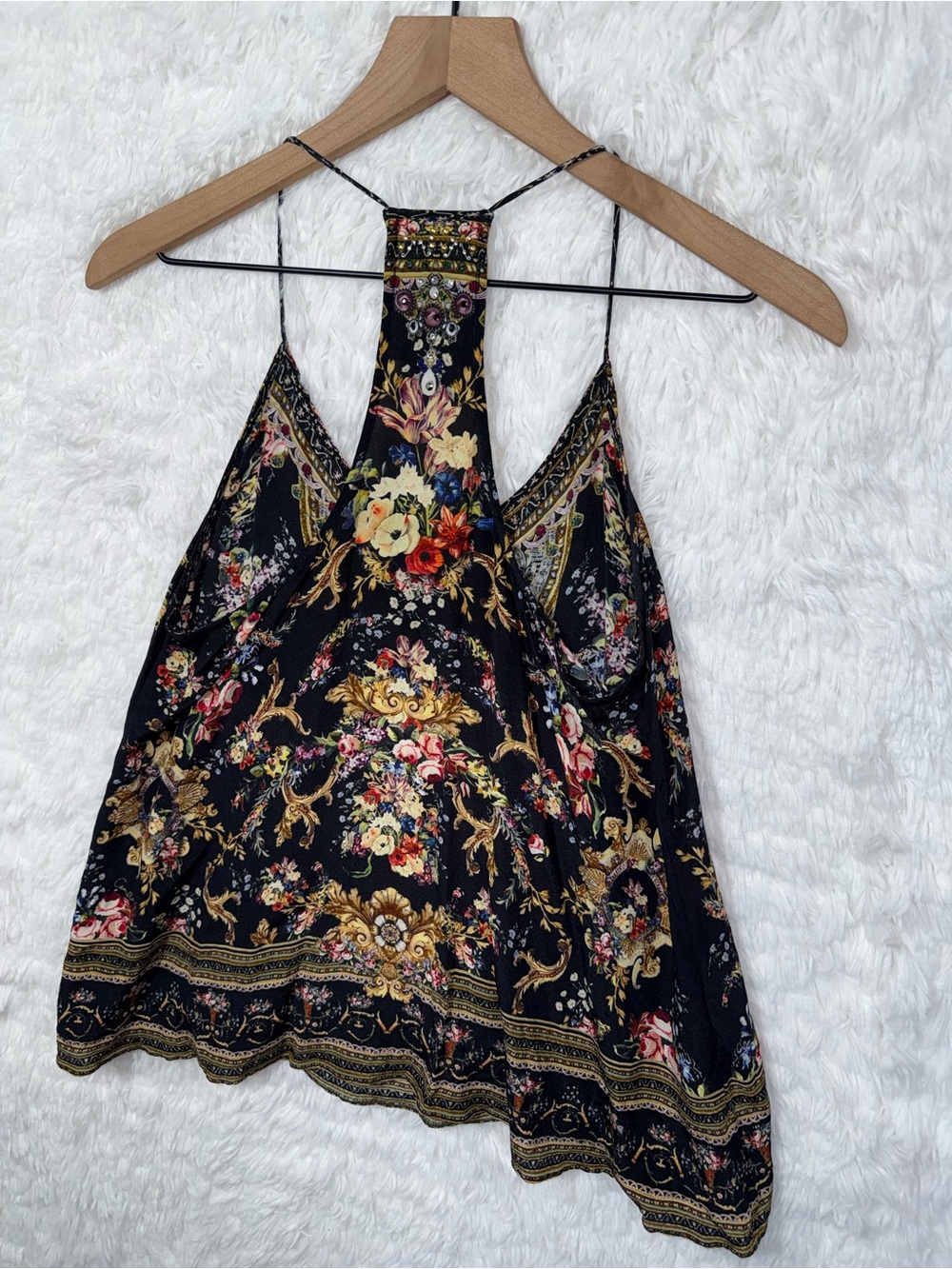 Camilla 2018 Hampton Hive Silk Rhinestone Embellished Camisole Floral Garden Top - Picture 10 of 11